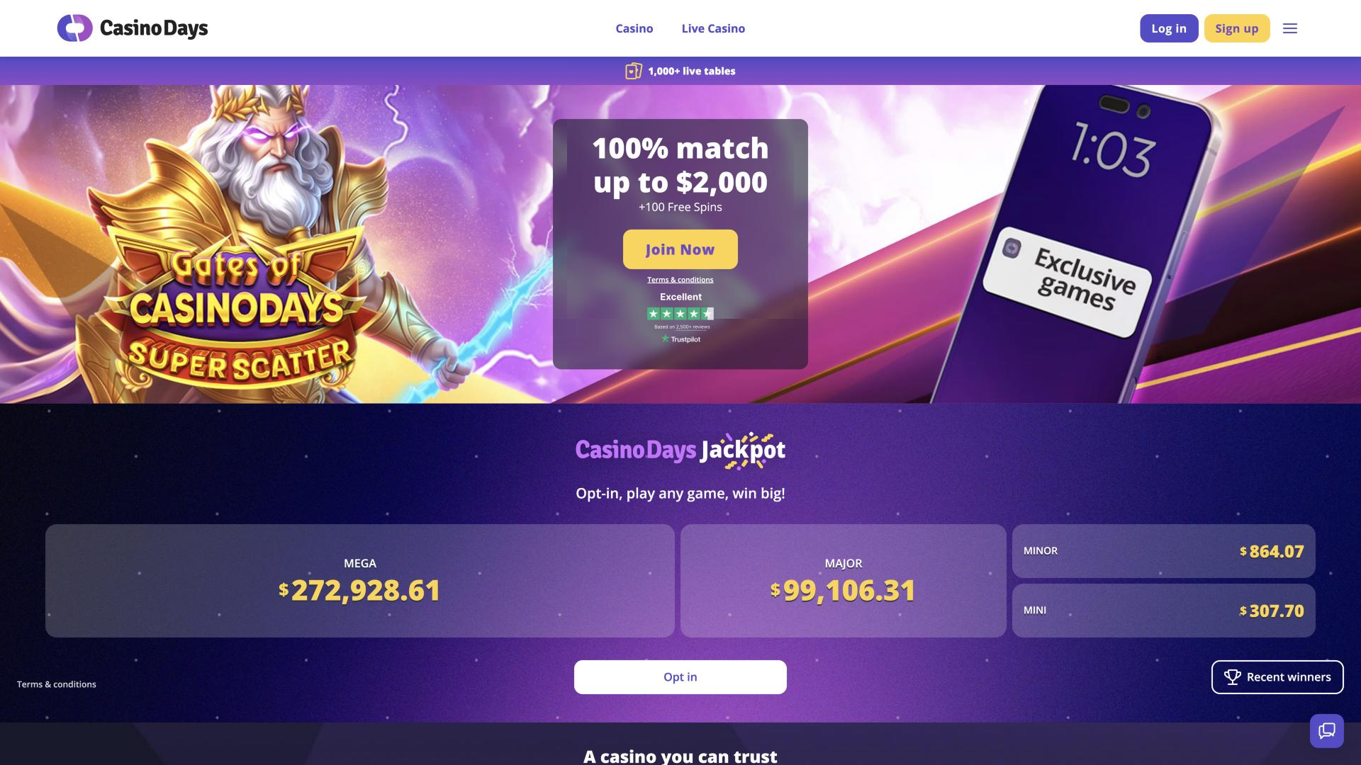 Screenshot of the Casino Days website